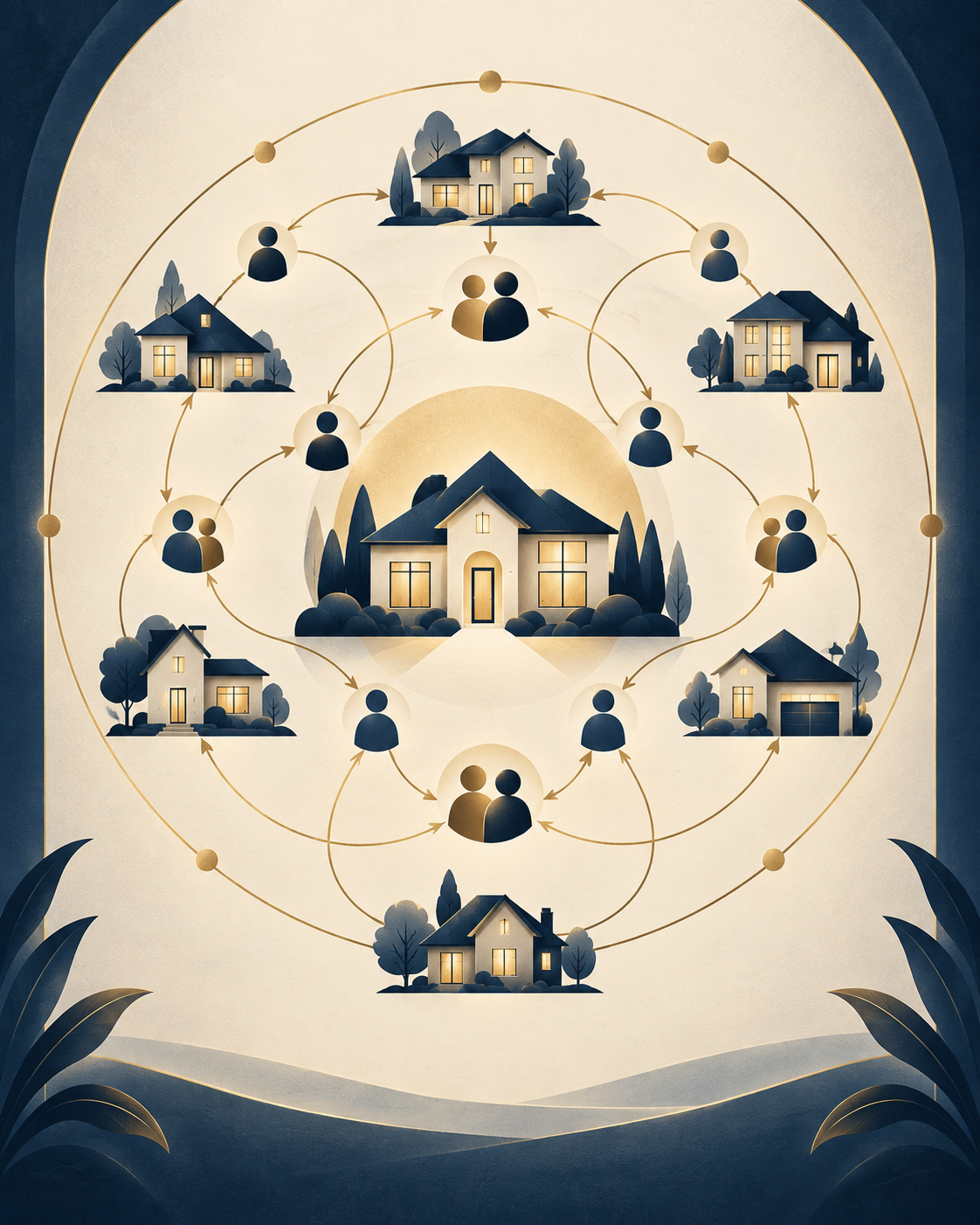 An illustration of homes connected through trusted relationships